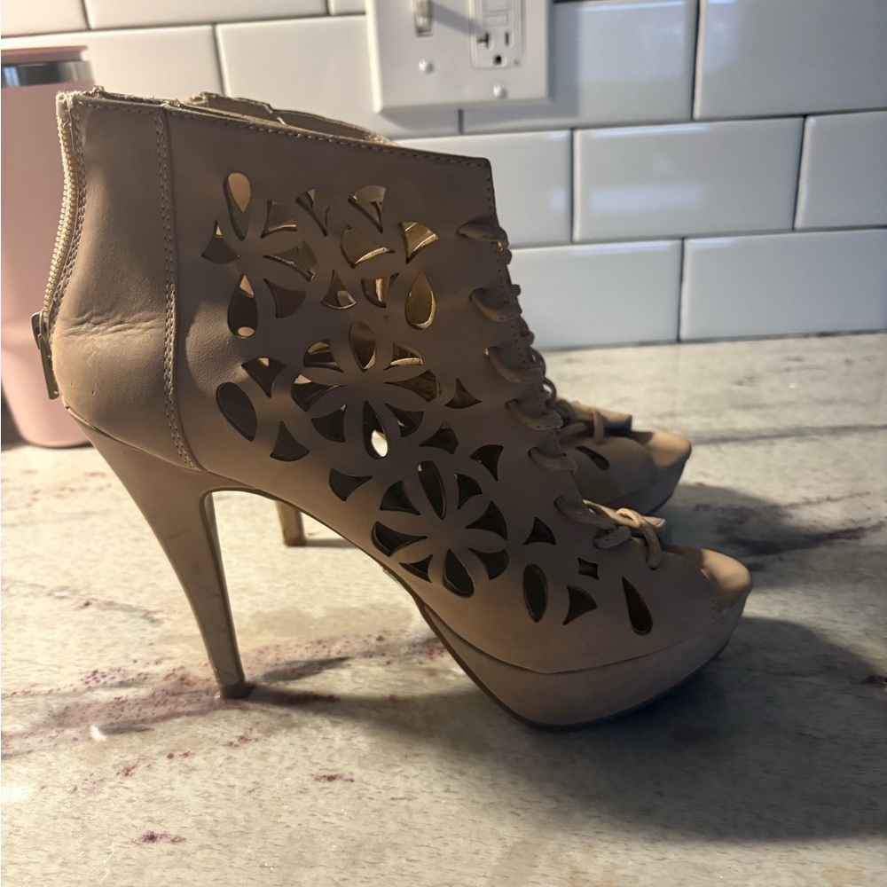 Elegant Tan Cutout High Heels